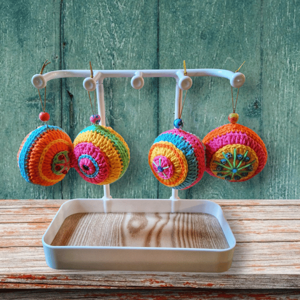 Colourful crochet boho Christmas tree decorations 