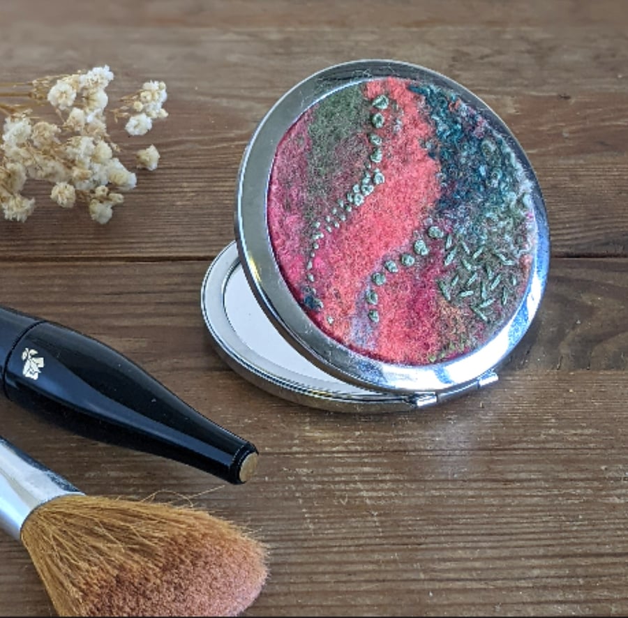 Pocket mirror, compact - terracotta and green