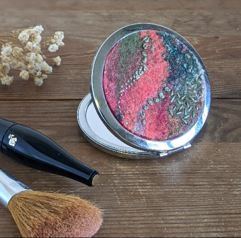 Pocket mirror, compact - terracotta and green