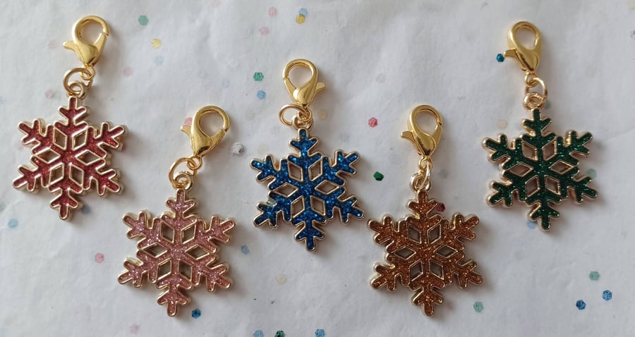Set of 5 Snowflake Zipper Charms