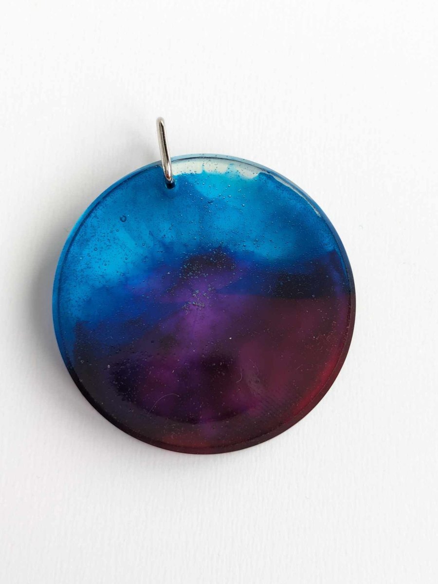 Large Round Resin Pendant With Purple & Blue Tints