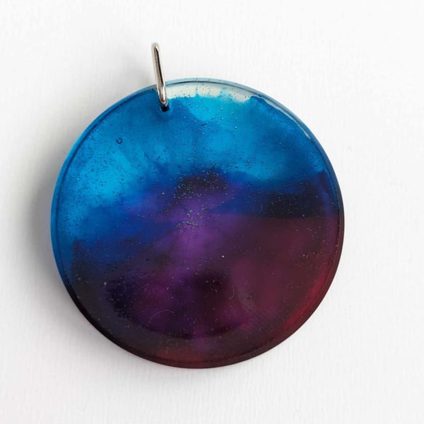 Large Round Resin Pendant With Purple & Blue Tints