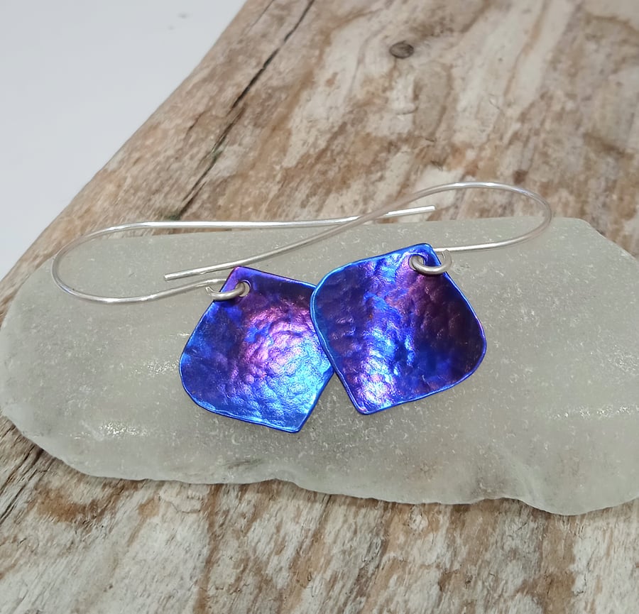 Purple Blue Titanium and Sterling Silver Earrings - UK Free Post