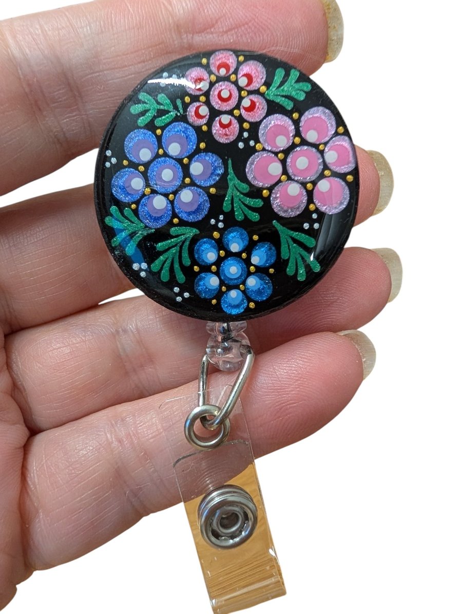 Hand painted mandala Badge Reel