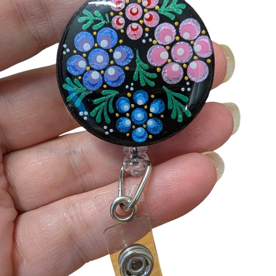 Hand painted mandala Badge Reel