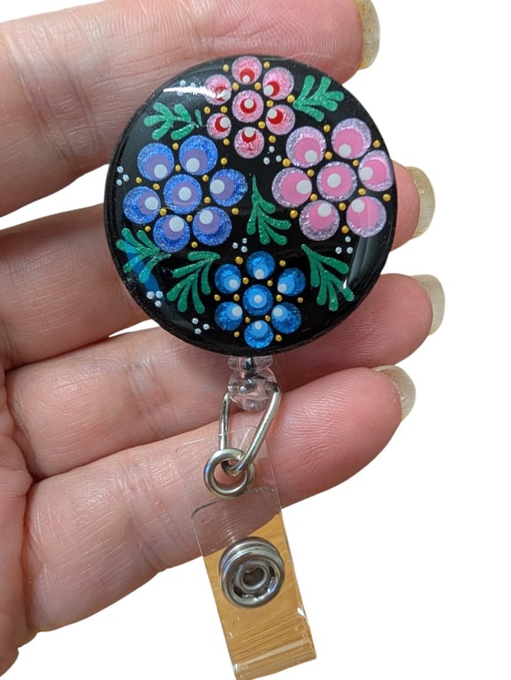 Hand painted mandala Badge Reel