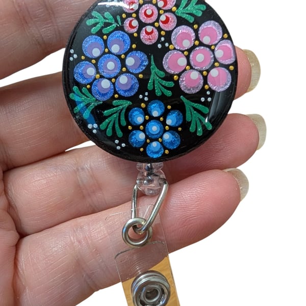 Hand painted mandala Badge Reel