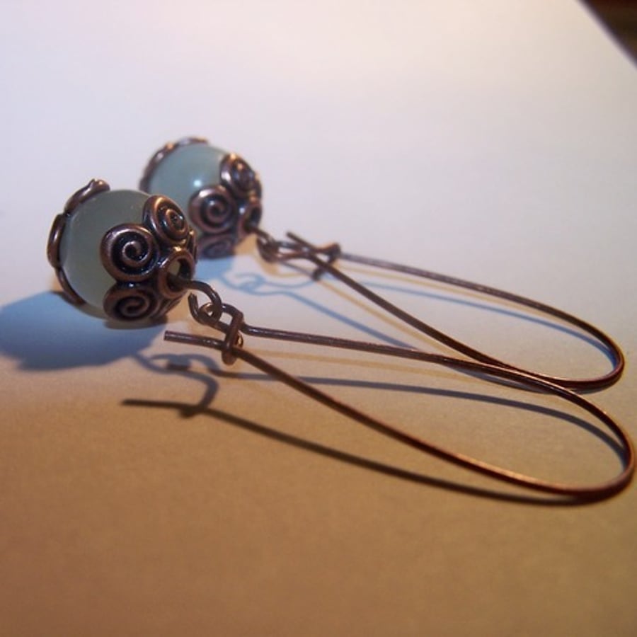 Jade and Copper Earrings - free postage to UK