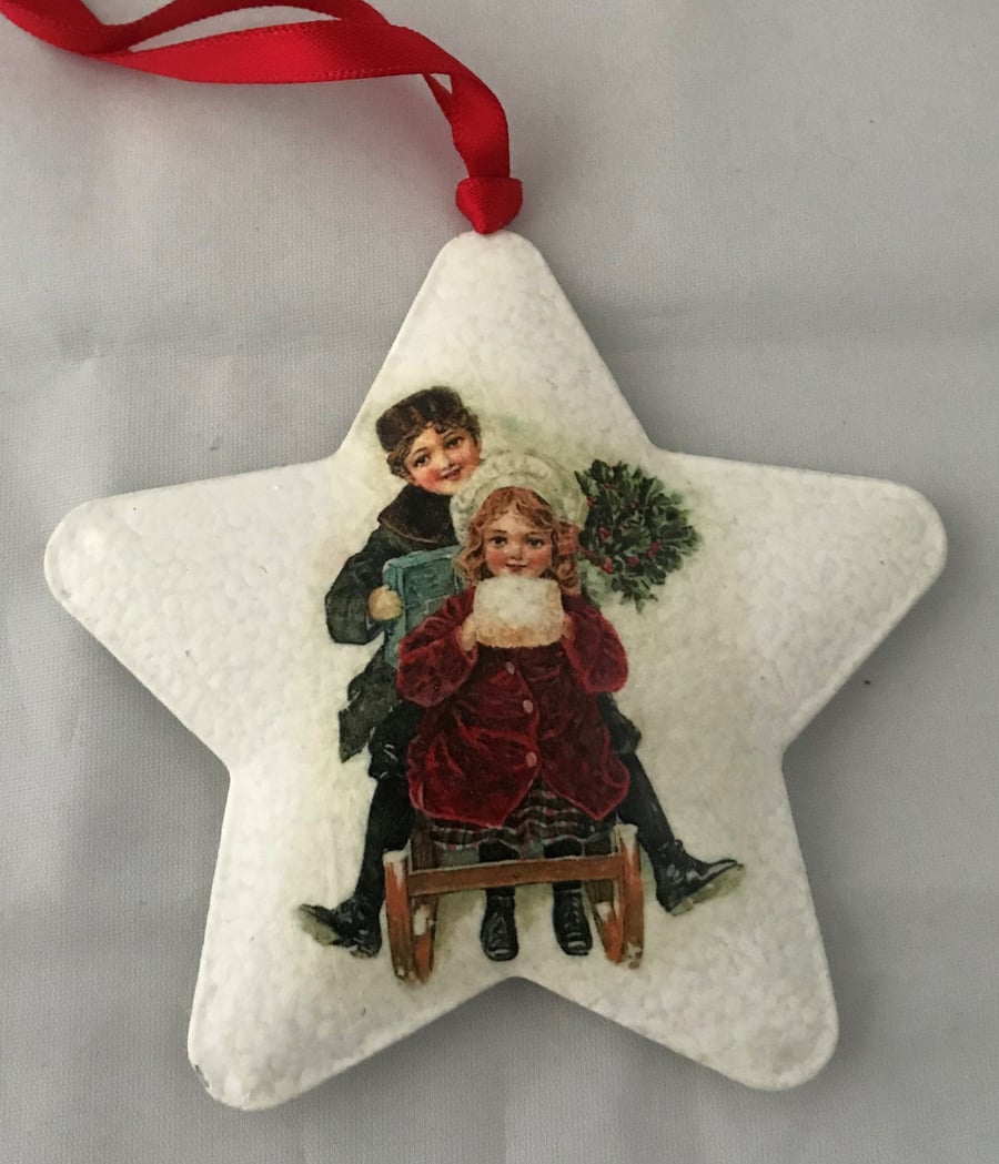 Decorated Christmas Metal Star Decoration Vintage Children Style 3 Sleigh