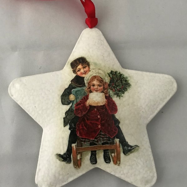 Decorated Christmas Metal Star Decoration Vintage Children Style 3 Sleigh