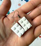 Upcycled White 2x3 Lego Earrings - Silver Plate Tarnished - Super Seconds - Image 1