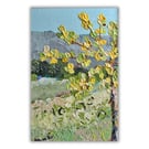 Landscape - acrylic painting - hills - tree - fields - mounted - letterbox gift