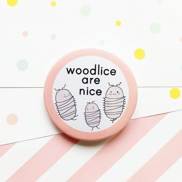 woodlice badge, handmade woodlouse badge, cute pin badge, nature lover