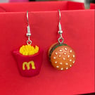 MacDonalds Burger and Chips (or fries!) novelty dangly earrings polymer clay