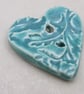 Medium Jade Green Brocade Texture Heart Shaped Ceramic Button - Image 6