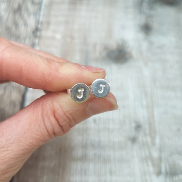 Sterling Silver Small Initial Stud Earrings, Personalised Jewellery