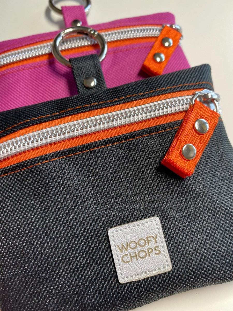 Waterproof Dog Treat Bag - Treat Bags with an orange zip - BLACK