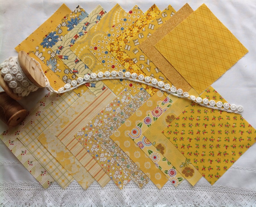 Charm squares in sunshine yellow, 20 x 5".