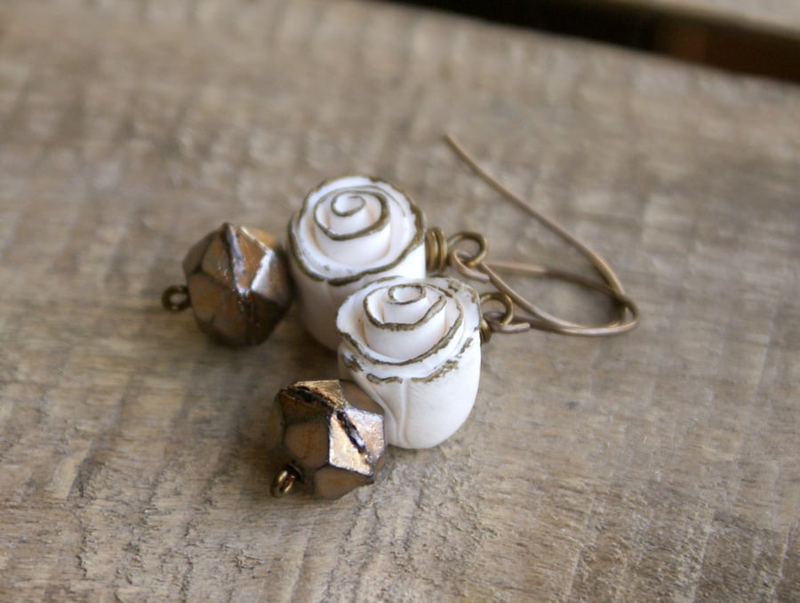 Elegant Polymer Clay Rose Earrings