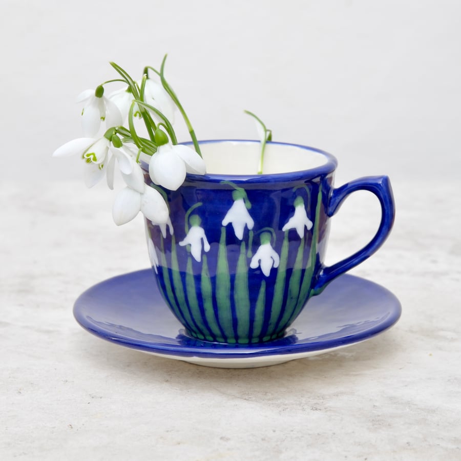 Snowdrop Cup and Saucer - Hand Painted