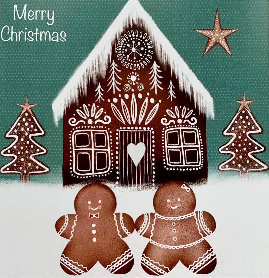 Gingerbread House, blank Christmas card