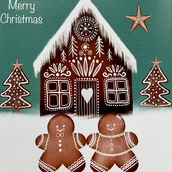 Gingerbread House, blank Christmas card