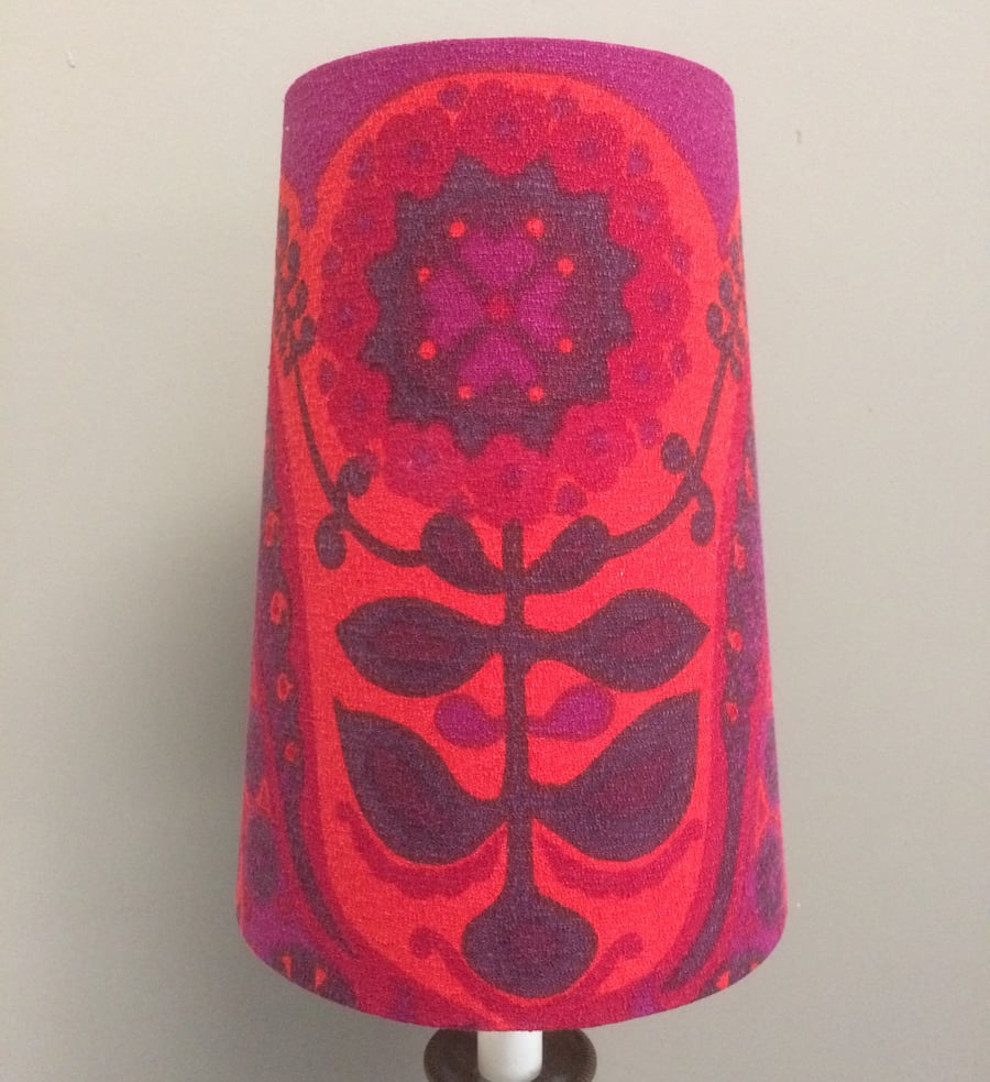 Red 60s Vintage Barkcloth Fabric Pageant by Jyoti Bhomik  Lampshade option 