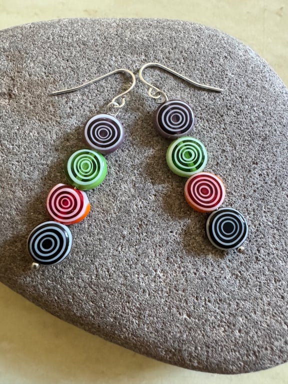 Spiral glass bead dangle handmade earrings 