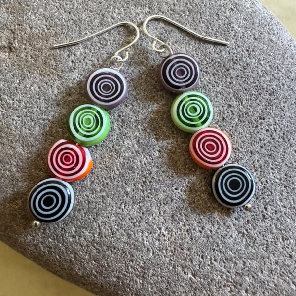 Spiral glass bead dangle handmade earrings 