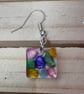Handmade Square Resin Dangle Earrings with Coloured Stones Jewellery - Image 3