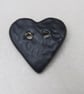 Medium Coal Black Leaf Sprig Texture Heart Shaped Ceramic Button - Image 1