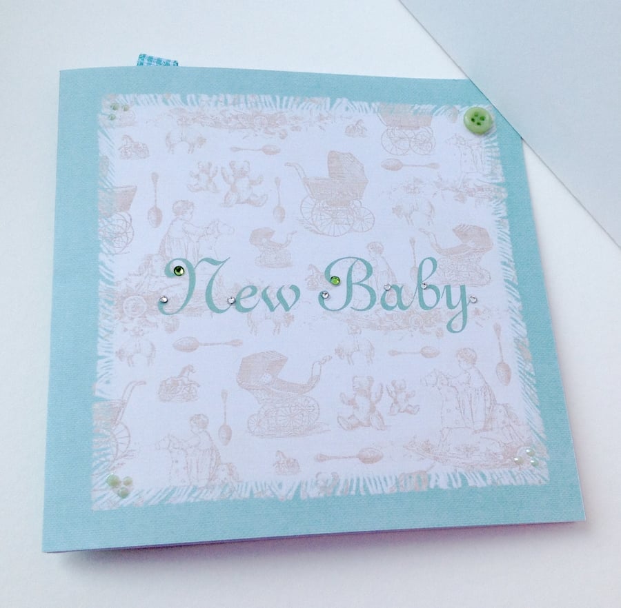 New Baby Card,Vintage Style Baby Card,Handmade,Personalised