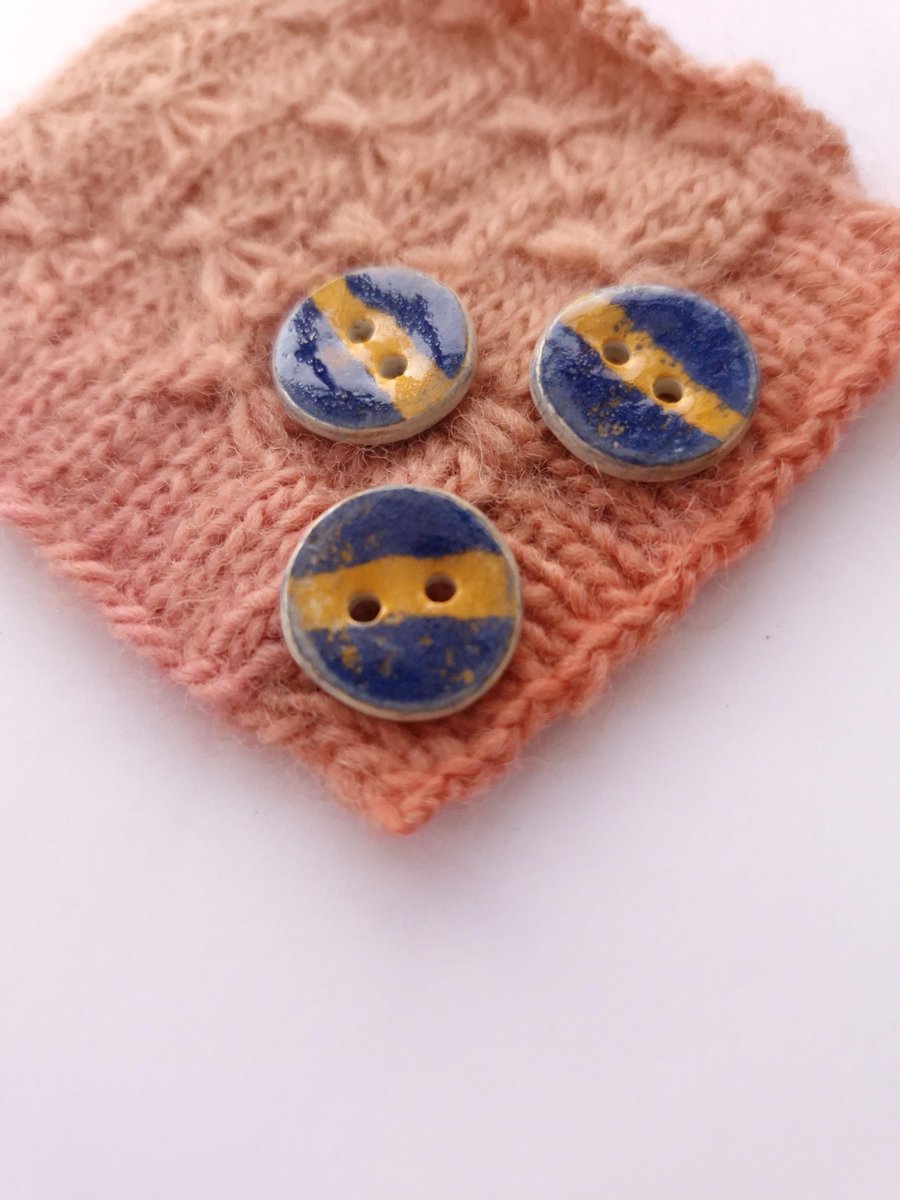 Sunset orange and blue handmade ceramic buttons, 20mm