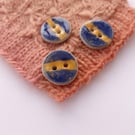 Sunset orange and blue handmade ceramic buttons, 20mm