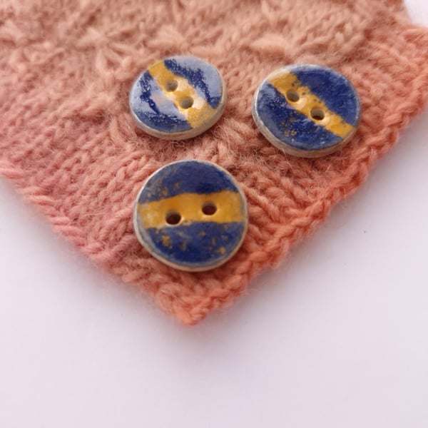Sunset orange and blue handmade ceramic buttons, 20mm