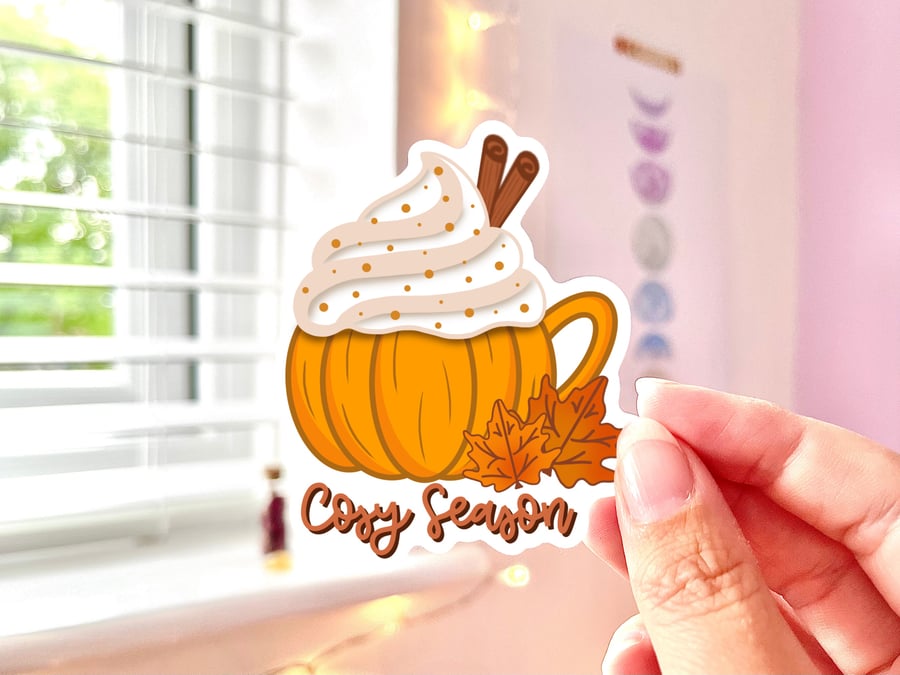 Cosy Season Autumn Sticker, Pumpkin Spice Halloween Sticker.