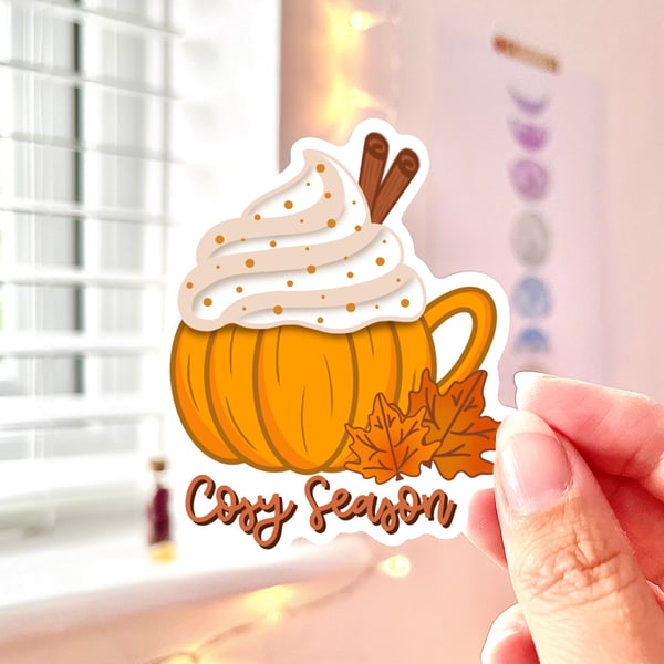 Cosy Season Autumn Sticker, Pumpkin Spice Halloween Sticker.