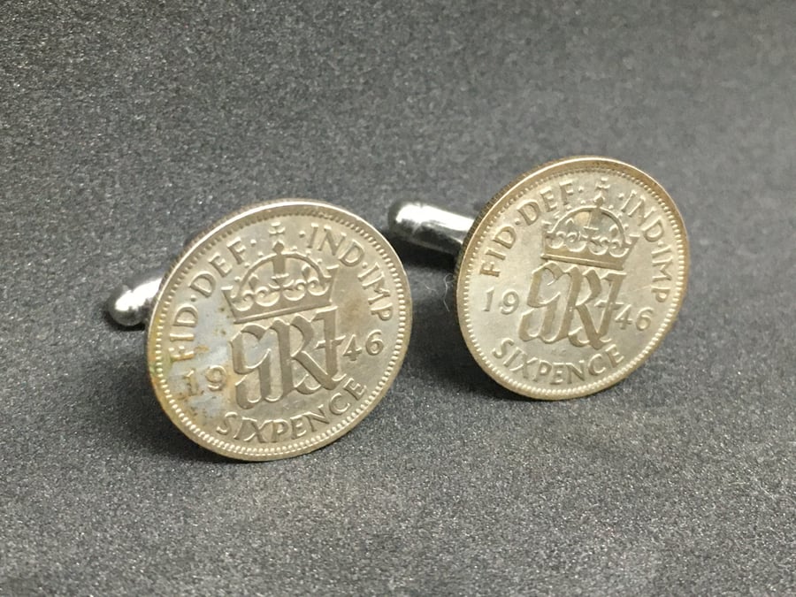 Lucky silver sixpence cufflinks