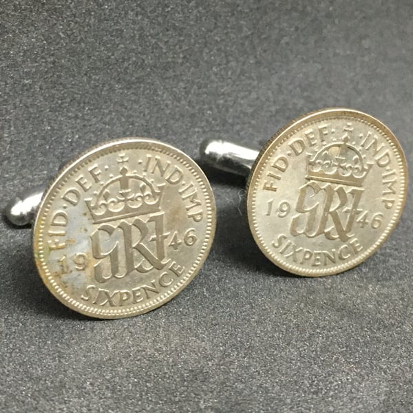 Lucky silver sixpence cufflinks