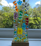Fused glass colourful meadow flowers panel with wooden stand - Image 2