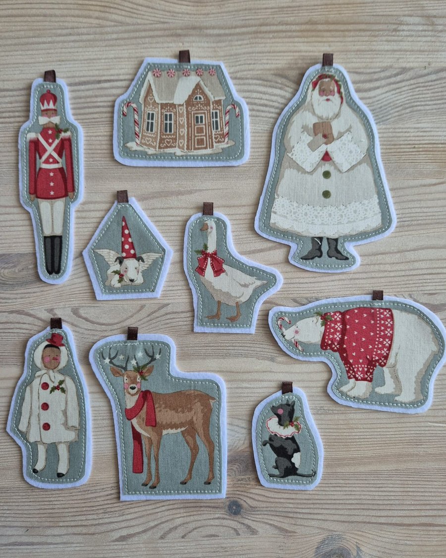 Tilda Fabric Christmas Hanging 9 Ornaments