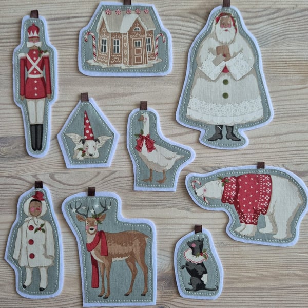 Tilda Fabric Christmas Hanging 9 Ornaments