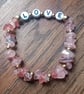 "Love" - rose pink crystal chip stretchy fashion bracelet with L-O-V-E beads