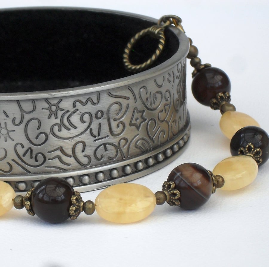 SALE: Handmade honey quartz and brown agate bracelet