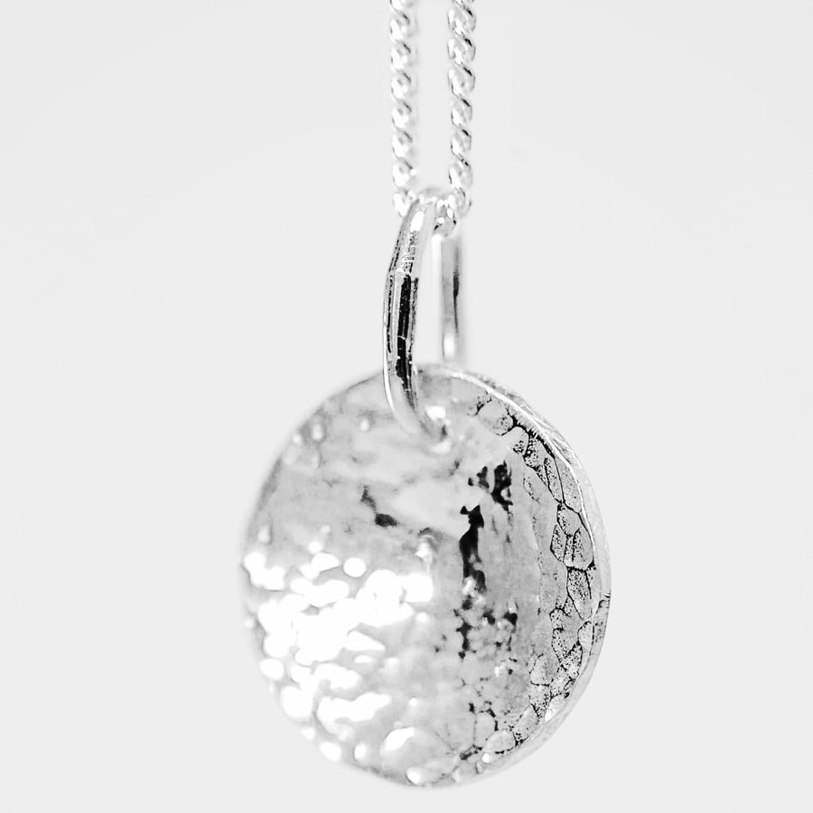 Sterling silver hammered texture domed disc necklace - various sizes