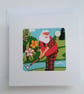 Golfing Santa - fabric greetings card with button - Birthday or Christmas