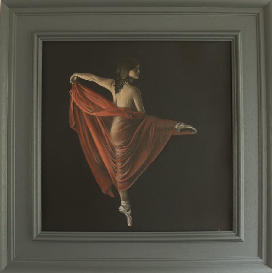 Vailed Dancer Oil Painting, Figurative Ballerina Art, Framed Canvas