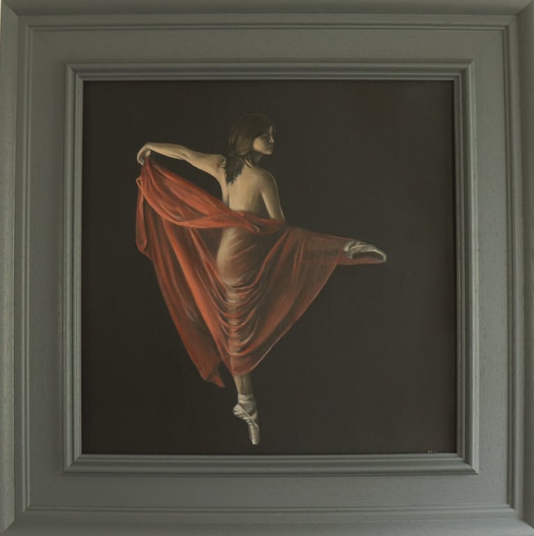 Vailed Dancer Oil Painting, Figurative Ballerina Art, Framed Canvas