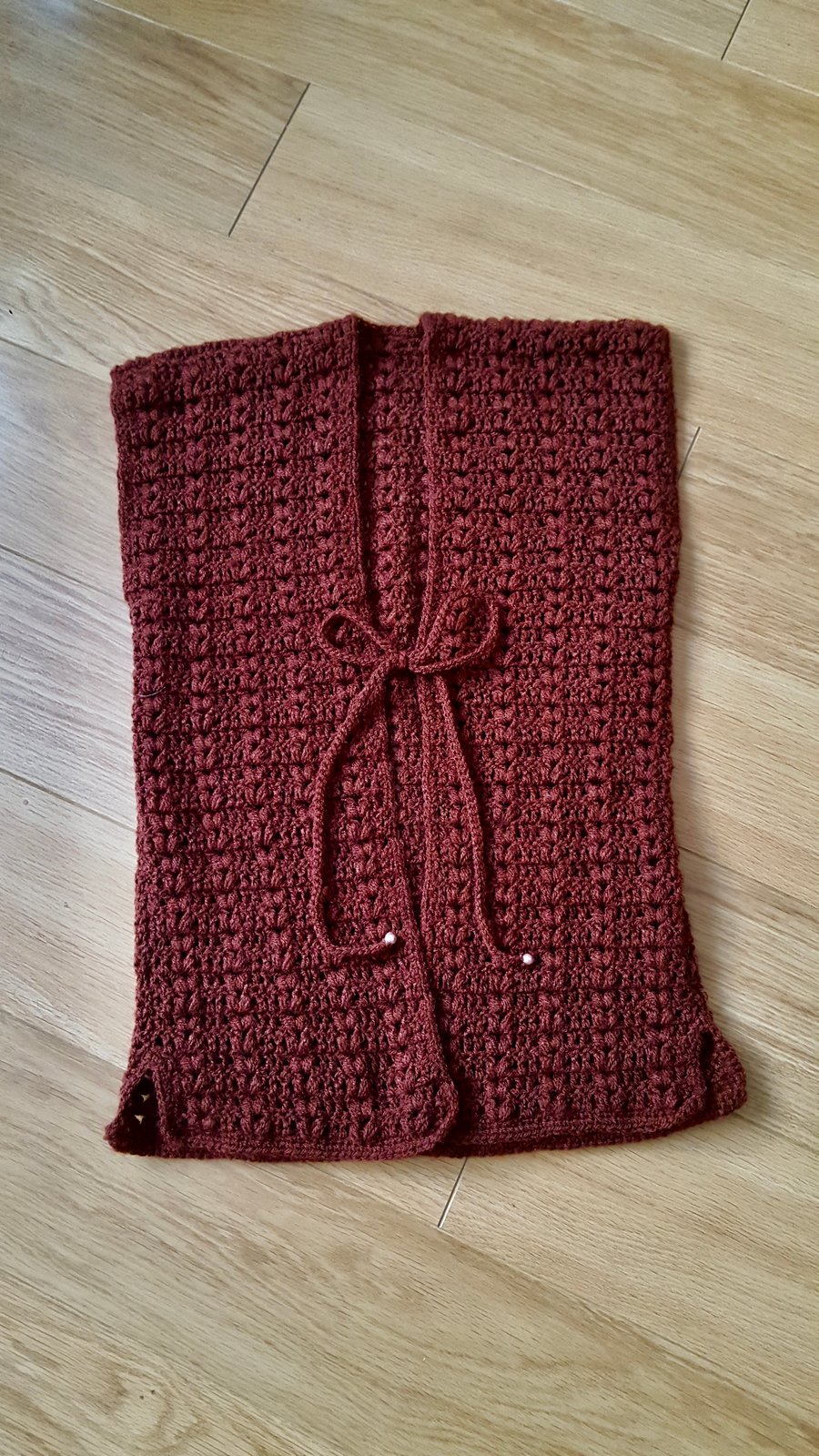 Handmade crochet sleeveless duster brown cardigan. UK size small to medium.