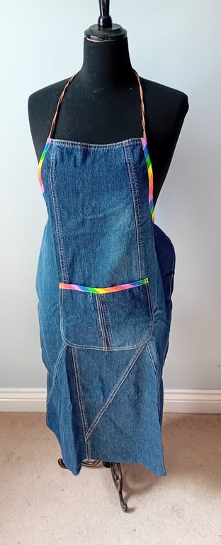 Adult Denim Apron with rainbow trim 